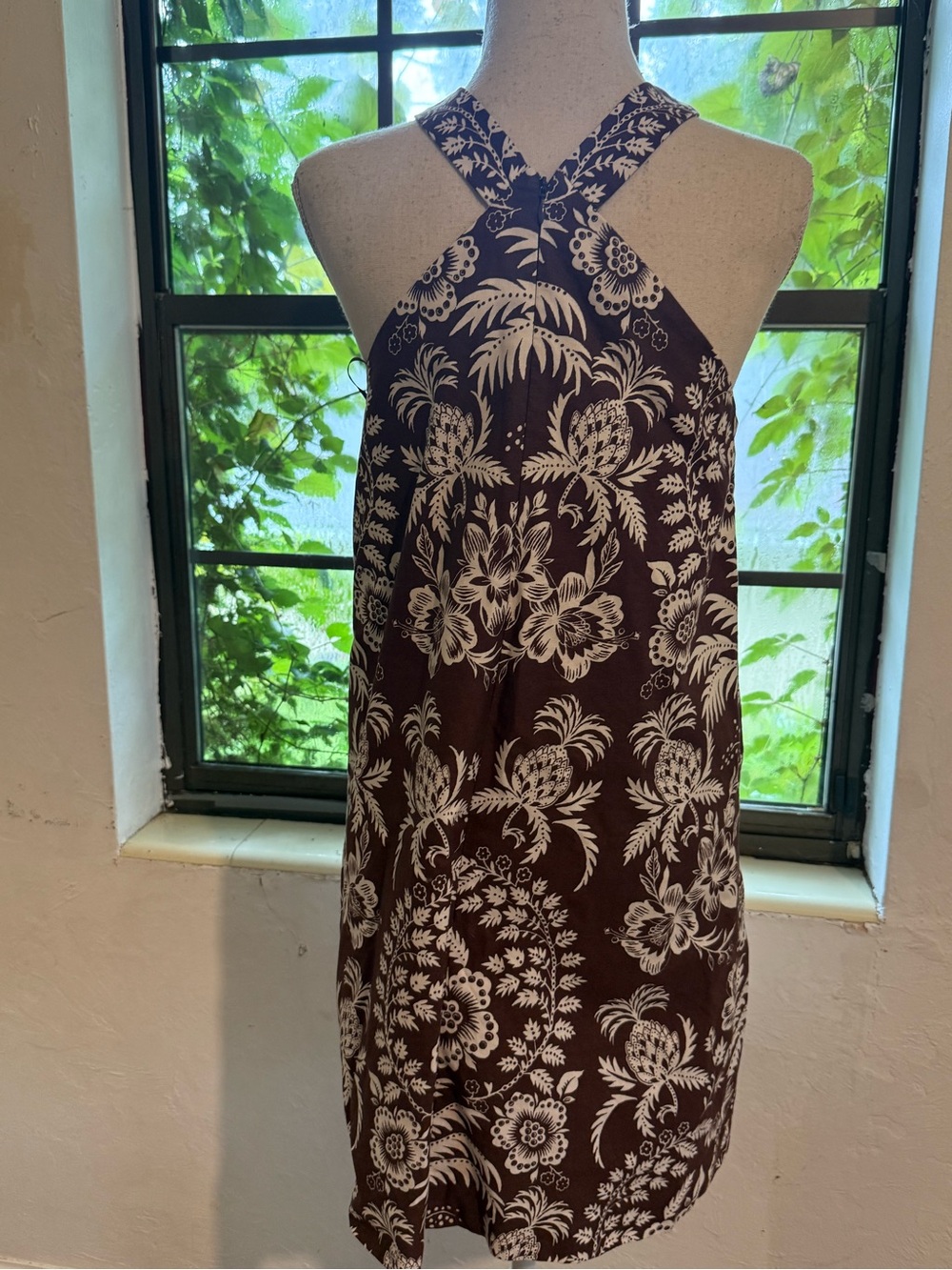 Ann Taylor Brown and White Halter Floral Midi Dress